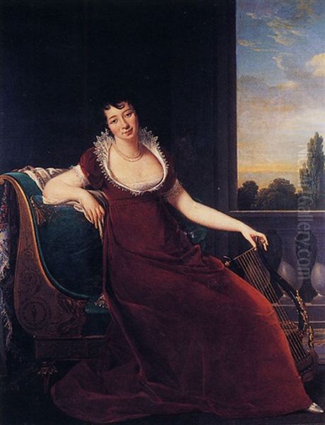 Portrait De La Baronne Constance Lezurier De La Martel Oil Painting by Robert Jacques Francois Faust Lefevre