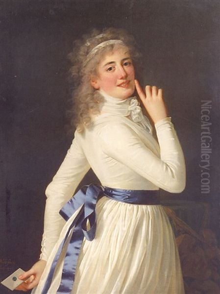 Portrait De La Comedienne Sophie De Gevaudan, Nee Thevenin Devienne (?) Oil Painting by Robert Jacques Francois Faust Lefevre