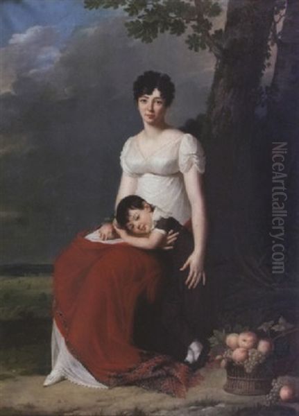 Portrait De Madame D'arbelles Et De Son Fils Oil Painting by Robert Jacques Francois Faust Lefevre