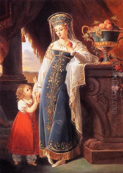 Princess Bariatinsky With Her Daughter Olga, The Countess Davidoff, In Russian Dress Oil Painting by Robert Jacques Francois Faust Lefevre