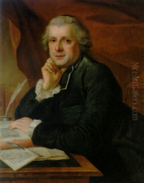 Portrait Of A Priest In Clerical Costume, At His Desk Oil Painting by Robert Jacques Francois Faust Lefevre