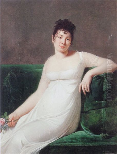 Portrait Of Countess Sala Holding A Small Bouquet Of Flowers Oil Painting by Robert Jacques Francois Faust Lefevre