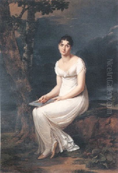 Femme En Blanc Assise Oil Painting by Robert Jacques Francois Faust Lefevre