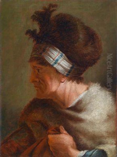 Studie Einer Alten Frau Mit Pelzmutze Oil Painting by Pietro Bellotti