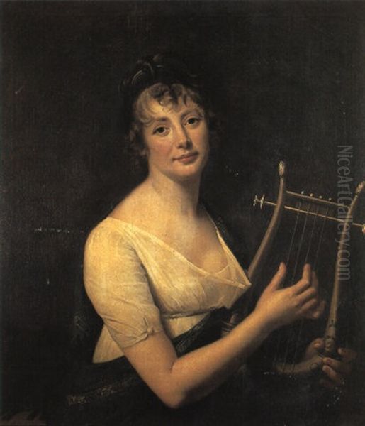 Portrait D'une Dame, Vetue A La Grecque, Jouant De La Lyre Oil Painting by Robert Jacques Francois Faust Lefevre