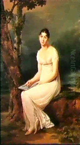 Femme En Blanc Assise Oil Painting by Robert Jacques Francois Faust Lefevre