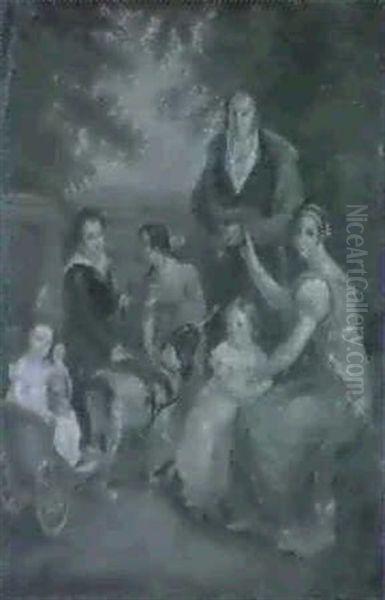 Portrait D'une Famille Dans Un Parc Oil Painting by Robert Jacques Francois Faust Lefevre