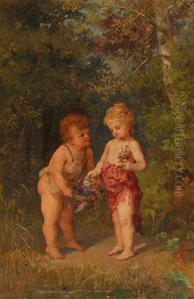 Flower Children Oil Painting by Franz Lefler