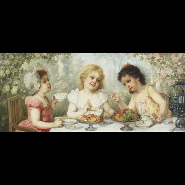 Playing Grown-ups - A Boring Toast (+ Taking Tea; Pair) Oil Painting by Franz Lefler