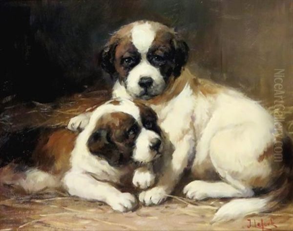 Puppies Oil Painting by Jean Lefort