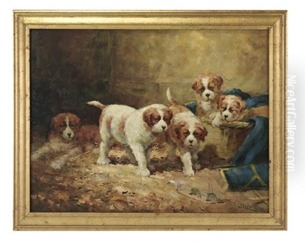 The Sleepy Puppies Oil Painting by Jean Lefort