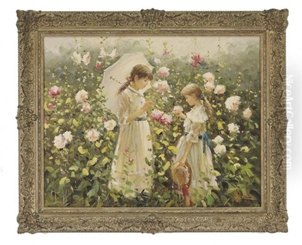 In The Rose Garden Oil Painting by Jean Lefort