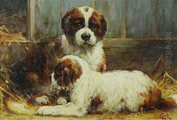 Two Saint Bernard Puppies Oil Painting by Jean Lefort