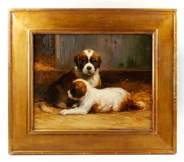 Two Puppies Oil Painting by Jean Lefort