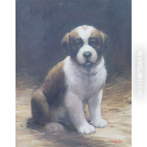 Puppy Oil Painting by Jean Lefort