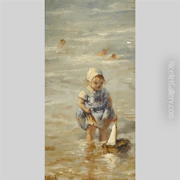 Little Girl On The Beach Oil Painting by Jean Lefort