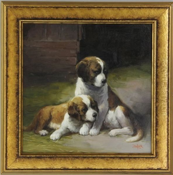 Puppies Oil Painting by Jean Lefort