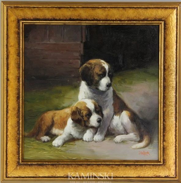 Puppies Oil Painting by Jean Lefort