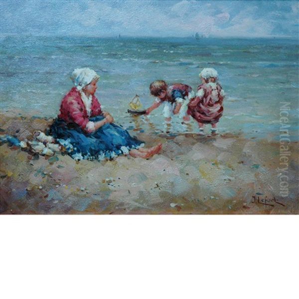 Taking The Children To The Beach Oil Painting by Jean Lefort