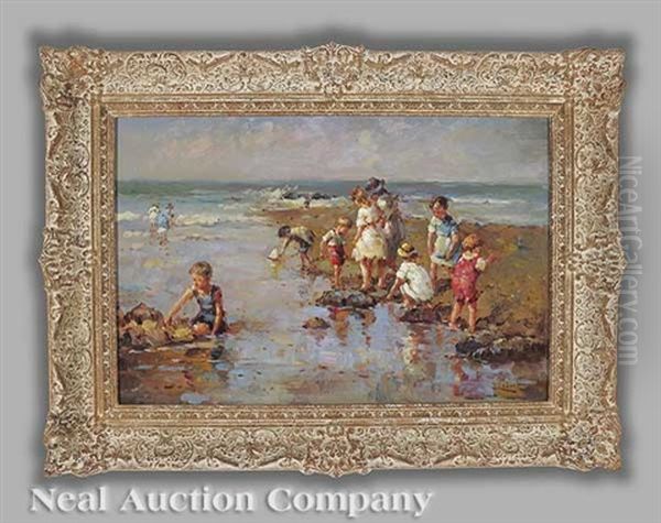 Day At The Beach Oil Painting by Jean Lefort