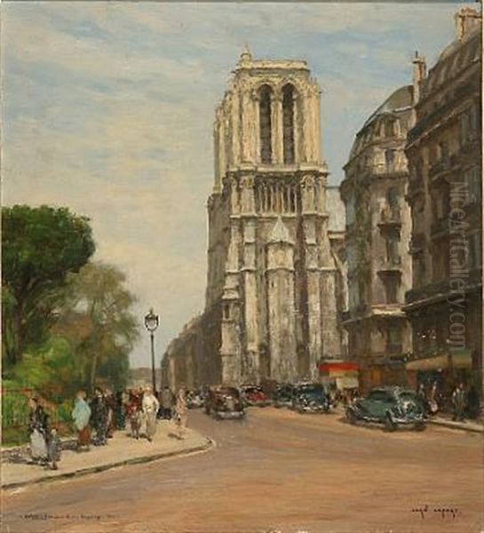 Notre Dame - Et Rue Lagrange, Paris Oil Painting by Jean Lefort