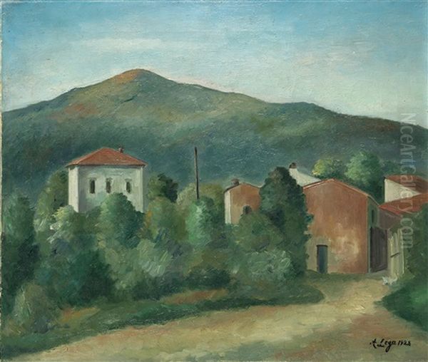 Paesaggiocon Case E Collina Sullo Sfondo Oil Painting by Achille Lega