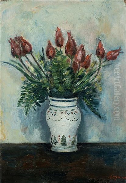 Natura Morta Con Vaso E Tulipani Oil Painting by Achille Lega