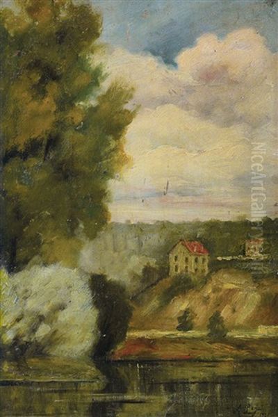 Paesaggio Fluviale Oil Painting by Achille Lega