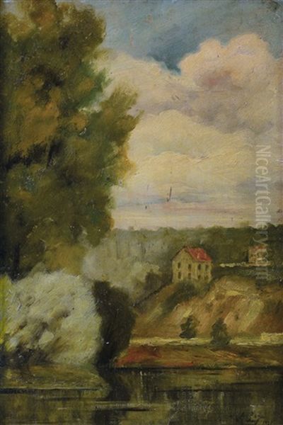 Paesaggio Fluviale Oil Painting by Achille Lega