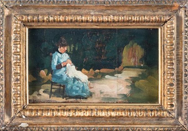 Bozzetto Per Il Dipinto In Giardino Oil Painting by Silvestro Lega