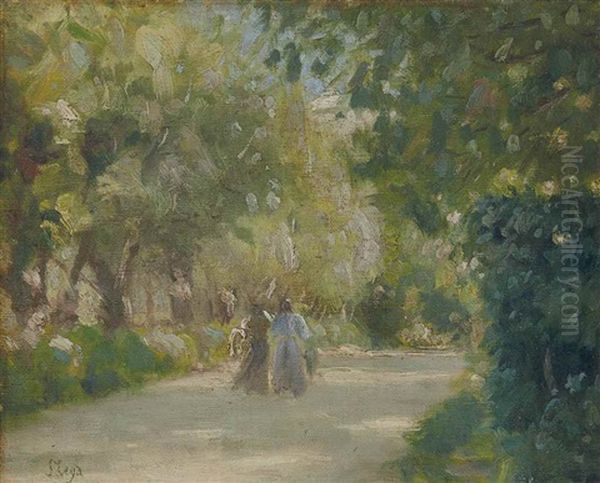 Deux Femmes Sur Un Chemin Oil Painting by Silvestro Lega