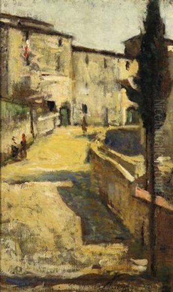 Strada Di Paese Oil Painting by Silvestro Lega