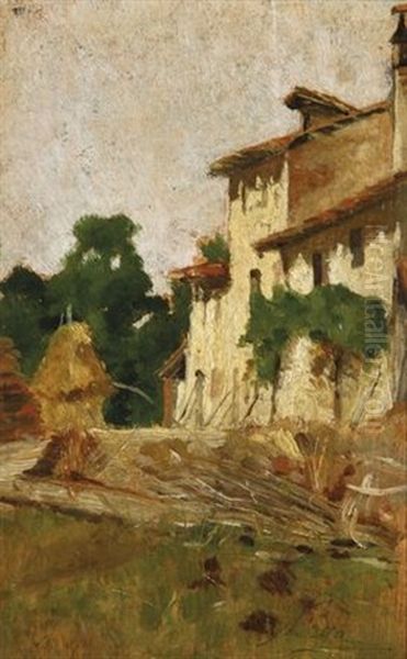 Casa Colonica Con Pagliaio (cascinale) Oil Painting by Silvestro Lega