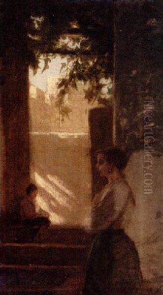 A Pensive Moment Oil Painting by Silvestro Lega