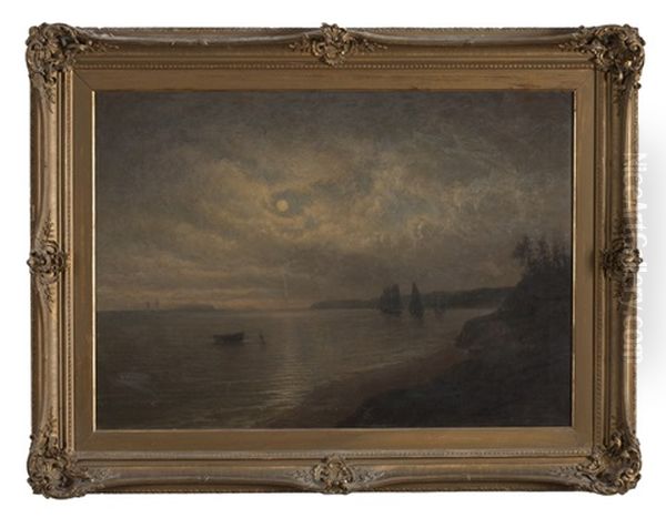 Moonlight On Penobscot Bay, Near Camden Maine Oil Painting by Nikolay Tysland Leganger