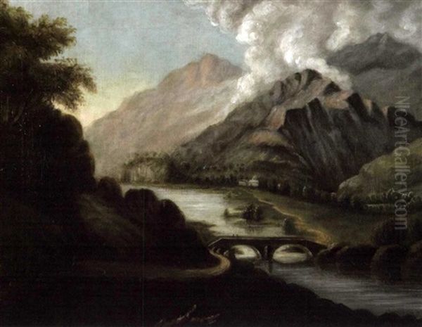 Paysage Au Pont Oil Painting by Joseph Legare