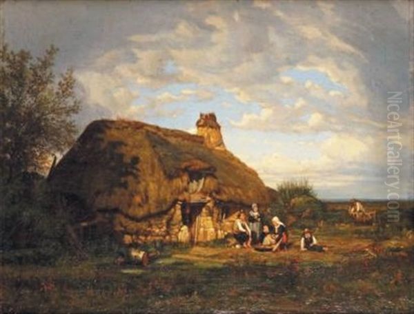 Chaumiere Pres De Locmine (morbihan Oil Painting by Louis-Victor Legentile