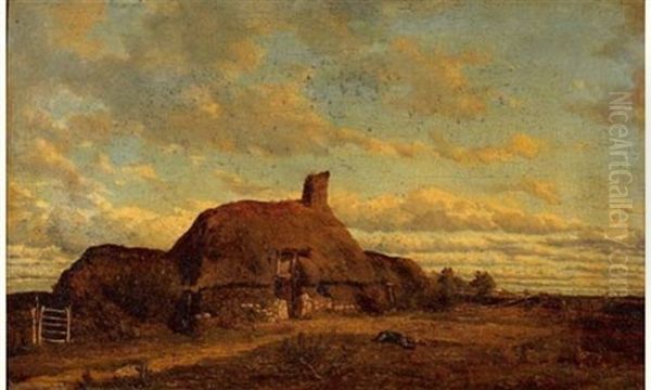 Chaumiere Dans Les Landes, Environ De Locmine, Morbihan Oil Painting by Louis-Victor Legentile