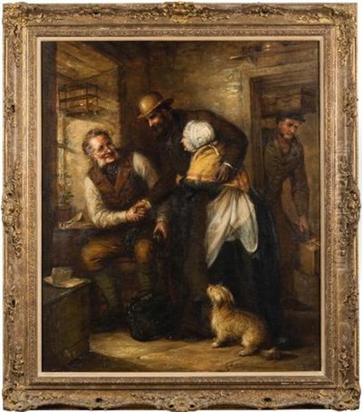 After Many Years', Interior Scene With A Son Returning To His Family Oil Painting by Alexander Leggatt