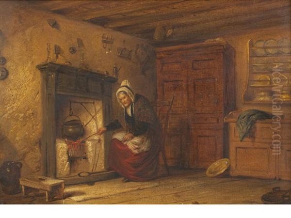 Auld Jenny, Cottage Interior Near Perth (+ Auld Johnny, Pair) Oil Painting by Alexander Leggatt