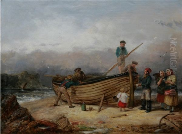 A Stalking Party Resting By A Loch Oil Painting by Alexander Leggatt