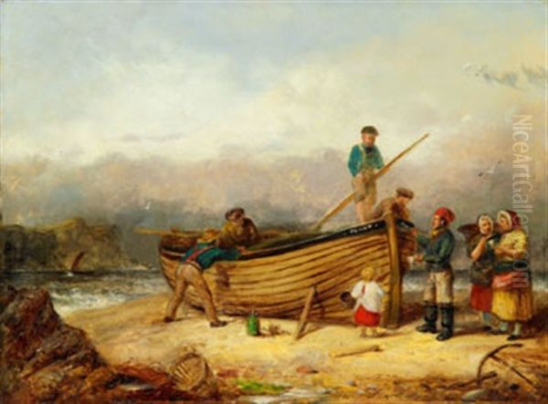 A Stalking Party Resting By A Loch Oil Painting by Alexander Leggatt