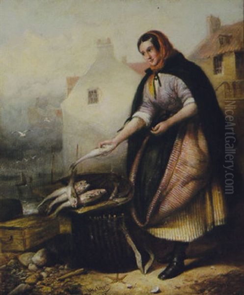 Young Woman Vending Trout Oil Painting by Alexander Leggatt