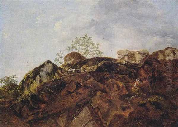 A Rocky Outcrop With Shepherds Oil Painting by Jean-Francois Legillon