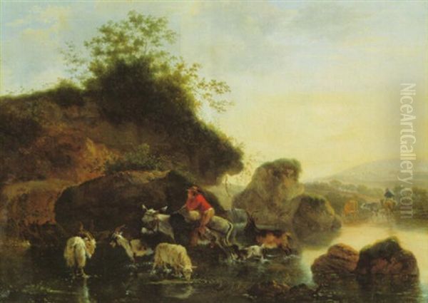 An Der Tranke Oil Painting by Jean-Francois Legillon