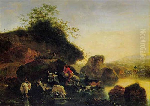 An Der Tranke Oil Painting by Jean-Francois Legillon