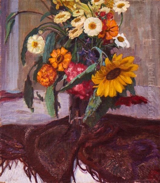 Blumenstillleben Mit Schal Oil Painting by Wilhelm Legler