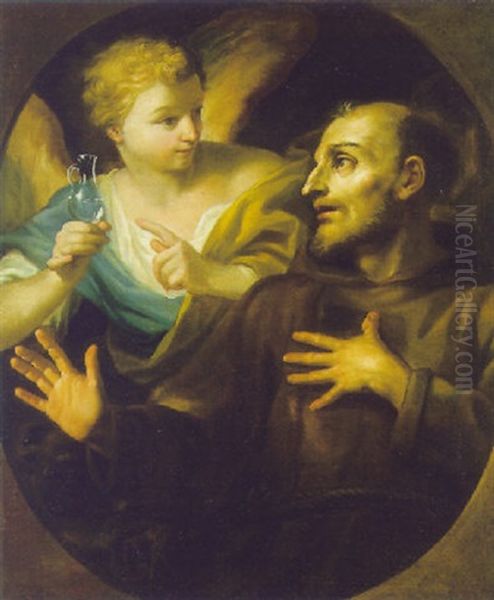 San Francesco D'assissi E L'angelo Oil Painting by Stefano Maria Legnani