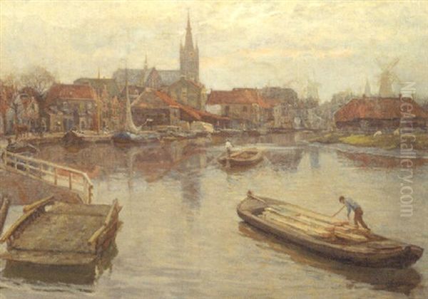 Gezicht Op Schiedam Oil Painting by Johan Coenraad Ulrich Legner