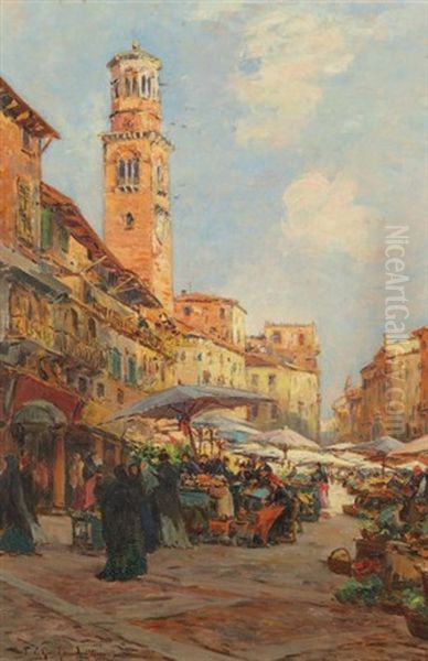 Marche Au Pied De L'eglise San Zeno, Verone Oil Painting by Fernand Marie Eugene Legout-Gerard